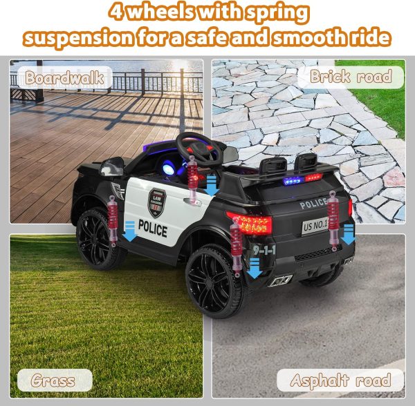 TOBBI Police Car Ride on Electric Car for Kids - Second Day Delivery - Battery Powered Ride-on Toys Cop Cars with Remote Control, Siren, Flashing Lights, Music, Spring Suspension, Carbon Black - Image 6