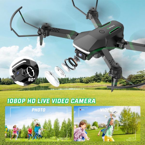 Drone with Camera for Kids - RC Helicopter Boy Gifts Toys, Mini FPV Drones with 1080P HD Camera, Foldable Remote Control Quadcopter with One Key Start, Stable Hover, Gesture Selfie, 2 Batteries, Black - Image 3