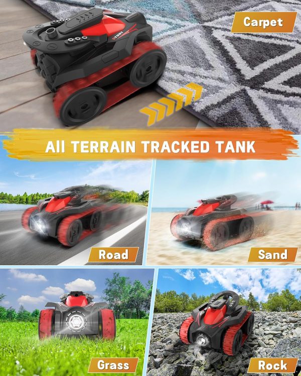 Eulogia RC Tracked Tank, Remote Control Stunt Car, 360-degree Upright Rotations, Multi-Driving with Headlight, All-Terrain Car Toys as Birthday Christmas New Year Gift for 5-12 Kids Boys Girls (Red) - Image 6