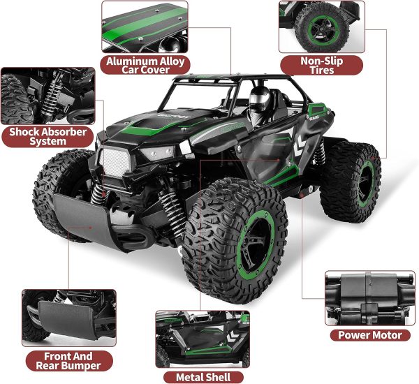 BEZGAR TB142 Remote Control Car - 1:14 Scale RC Cars, 20 Km/h 2WD All-Terrains Electric Off-Road Vehicle Truck Crawler Toy with Two Rechargeable Batteries for Boys Kids and Adults - Image 6