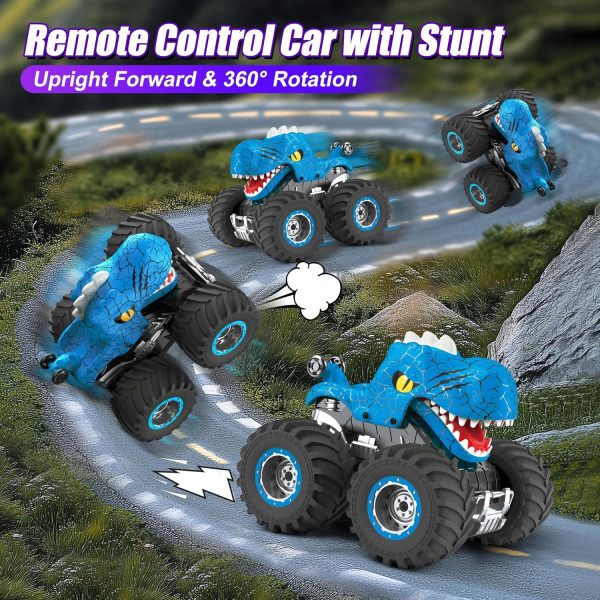 Dinosaur Remote Control Car for Kids, 2.4GHz 360° Rotating RC Monster Truck Toys for Boys Girls Age 4-7 with Spray, Light & Sound, All Terrain Stunt Cars with 2 Batteries, Birthday Gifts for Kids 6-12 - Image 5