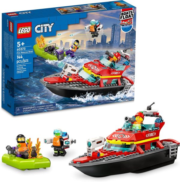 LEGO City Fire Rescue Boat 60373, Toy Floats on Water, with Jetpack, Dinghy and 3 Minifigures, Everyday Hero Toys for Kids, Boys and Girls Ages 5+ - Image 2