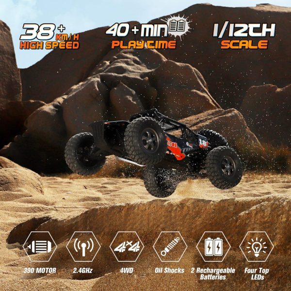 HAIBOXING Remote Control Car,1:12 Scale 4x4 RC Cars Protector 38+ KM/H Speed, 2.4G All-Terrain Off-Road Truck Toy Gifts for Boys and Adults Included Two Rechargeable Batteries Provide 40+ Min Playtime - Image 3