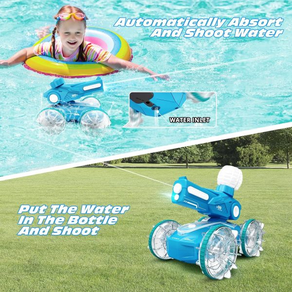 Tecnock Amphibious Remote Control Car Boat for Kids, 2.4GHz 4WD Water Squirt RC Stunt Car with LED Lights, 45-Minute Playtime, Pool Toy Gift for Boys and Girls Ages 6+ - Image 4