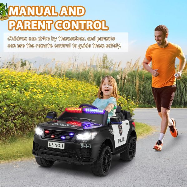 TOBBI Police Car Ride on Electric Car for Kids - Second Day Delivery - Battery Powered Ride-on Toys Cop Cars with Remote Control, Siren, Flashing Lights, Music, Spring Suspension, Carbon Black - Image 5