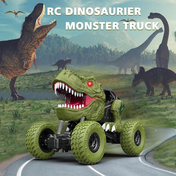 Remote Control Dinosaur Car for Kids Boys, 2.4Ghz All Terrain Remote Control Dinosaur Truck with Light, Rechargeable 4WD Off Road RC Car Toys for Kids 3 4 5 6 7 8-12 Year Old Boys Girls Birthday Gift - Image 7